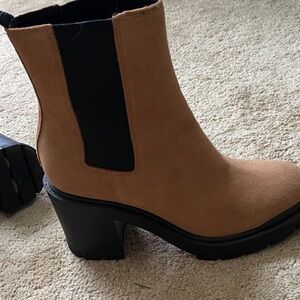 Marc Fisher Tan and Black Heeled Boots